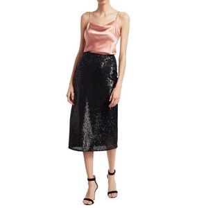 Cinq a Sept Marta Sequin Midi Pencil Skirt Black Event Party L